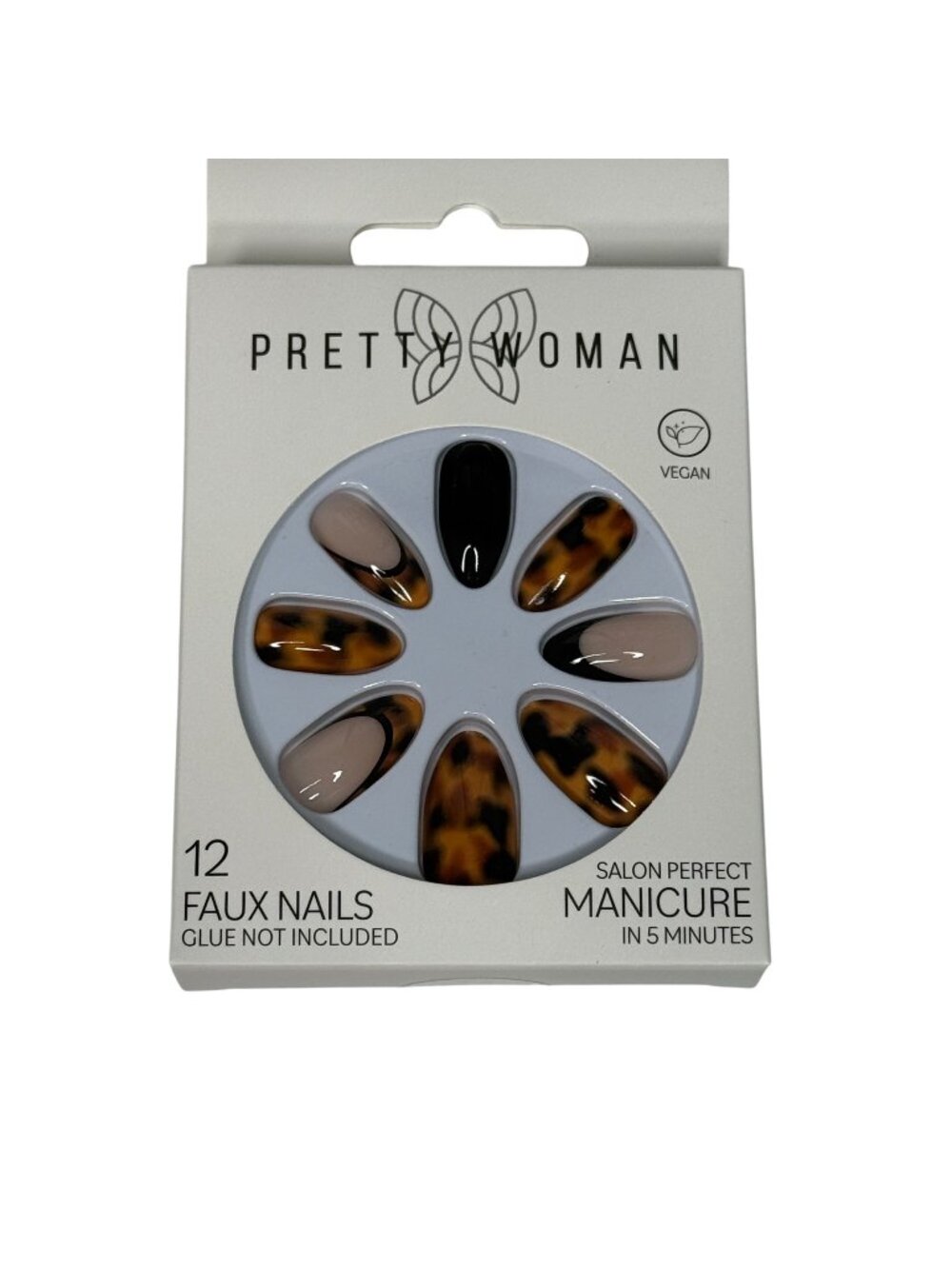 Pretty Woman Press On Nails Tortoise Nude Black 12pc Vegan Faux Nail Set